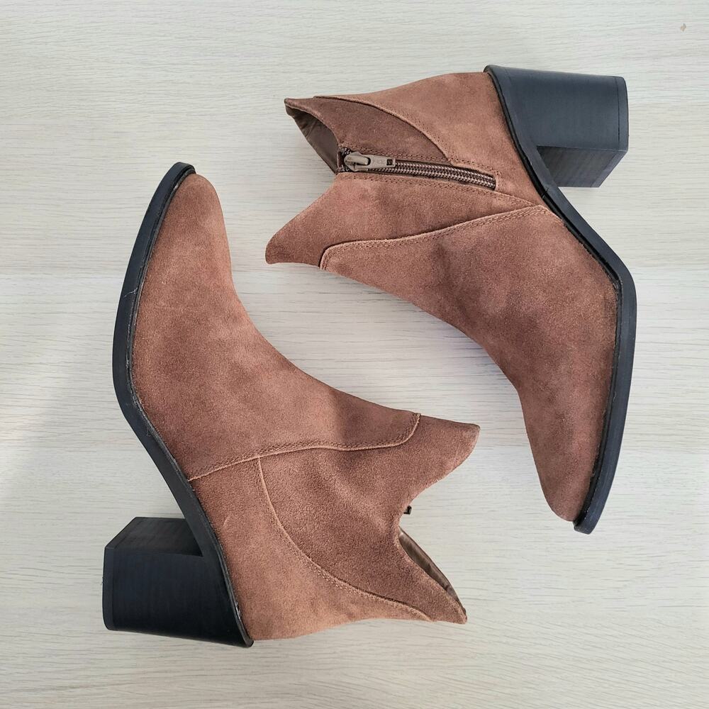 Seychelles Pretty Little Bird Boots Cognac Brown Booties Heel Suede Leather 7 - Picture 6 of 10